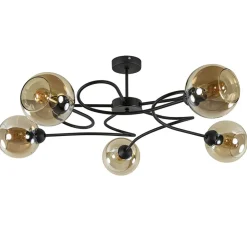 Elegante 5-lichts plafondlamp met amber glazen bollen>Straluma Sale