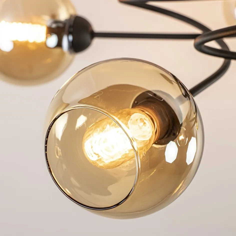 Elegante 5-lichts plafondlamp met amber glazen bollen>Straluma Sale