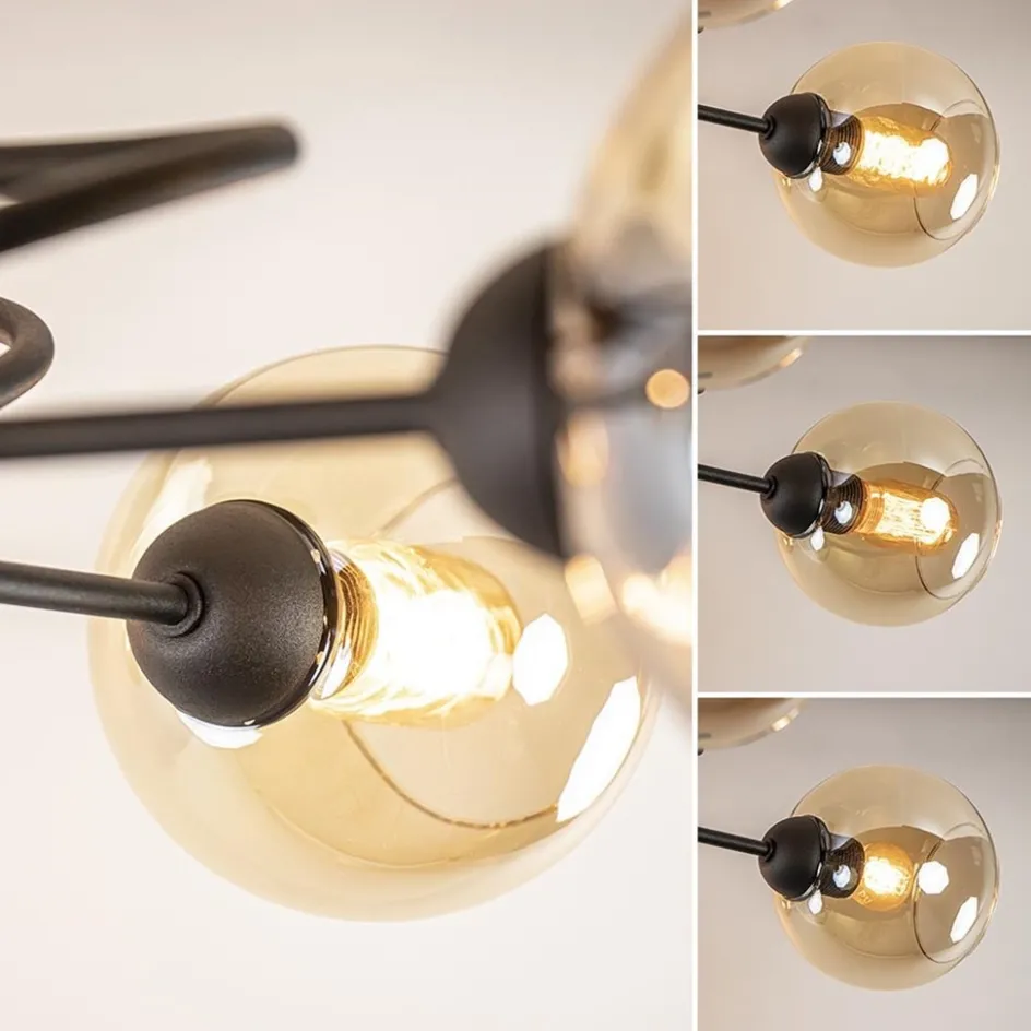 Elegante 5-lichts plafondlamp met amber glazen bollen>Straluma Sale