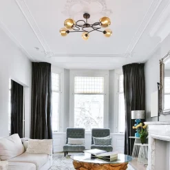 Elegante 5-lichts plafondlamp met amber glazen bollen><noscript><img width=