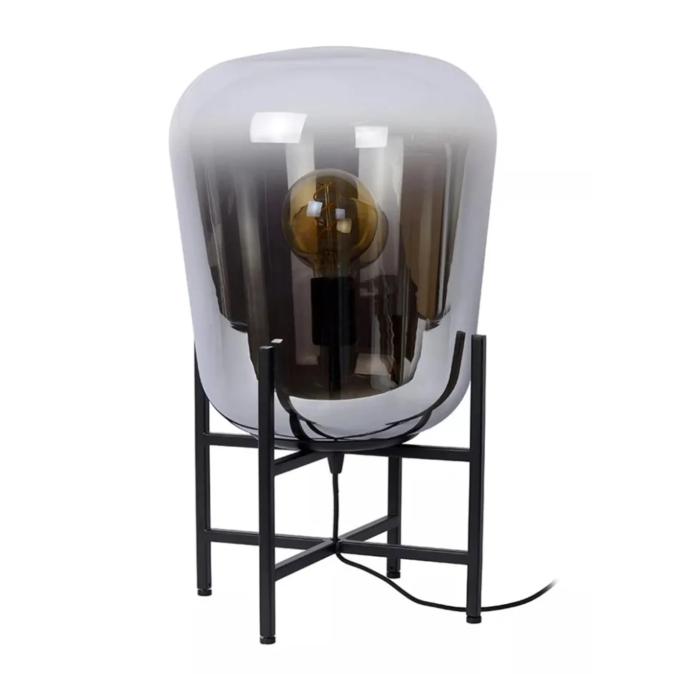 Elegante tafellamp zwart frame met smoke glazen kap>Straluma Best