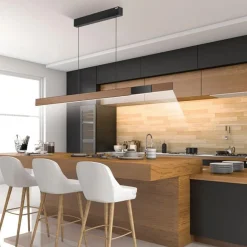 Elektrisch verstelbare LED hanglamp zwart met hout><noscript><img width=