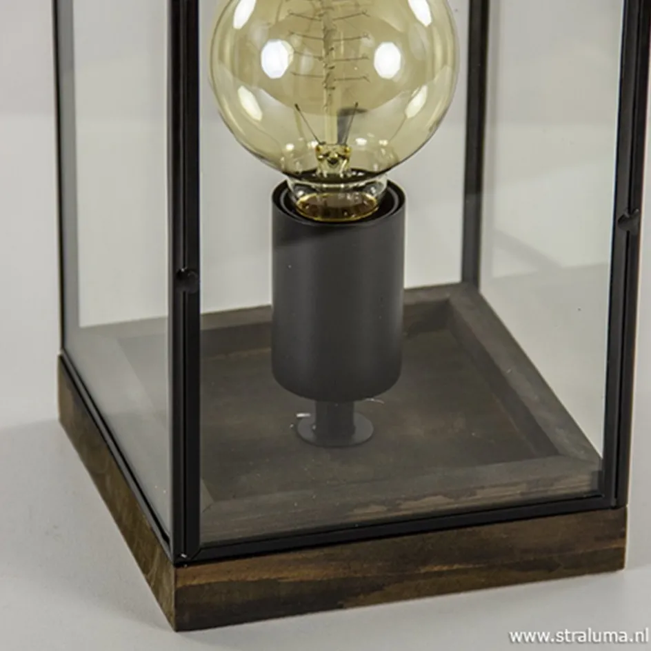 Glazen tafellamp Askjer hout met zwart>Straluma Online