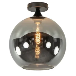 Globe plafondlamp zwart met smoke/titanium glas 30 cm>Straluma Outlet