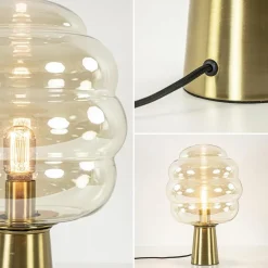 Gouden tafellamp Misty met amber glazen kap L&L><noscript><img width=