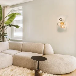 Gouden wandlamp met smoke en amber glas><noscript><img width=