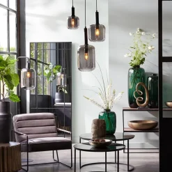 Grote hanglamp Lekar zwart met smoke glas><noscript><img width=