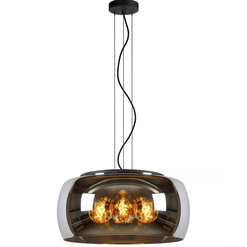 Grote hanglamp zwart met smoke glazen kap>Straluma Online