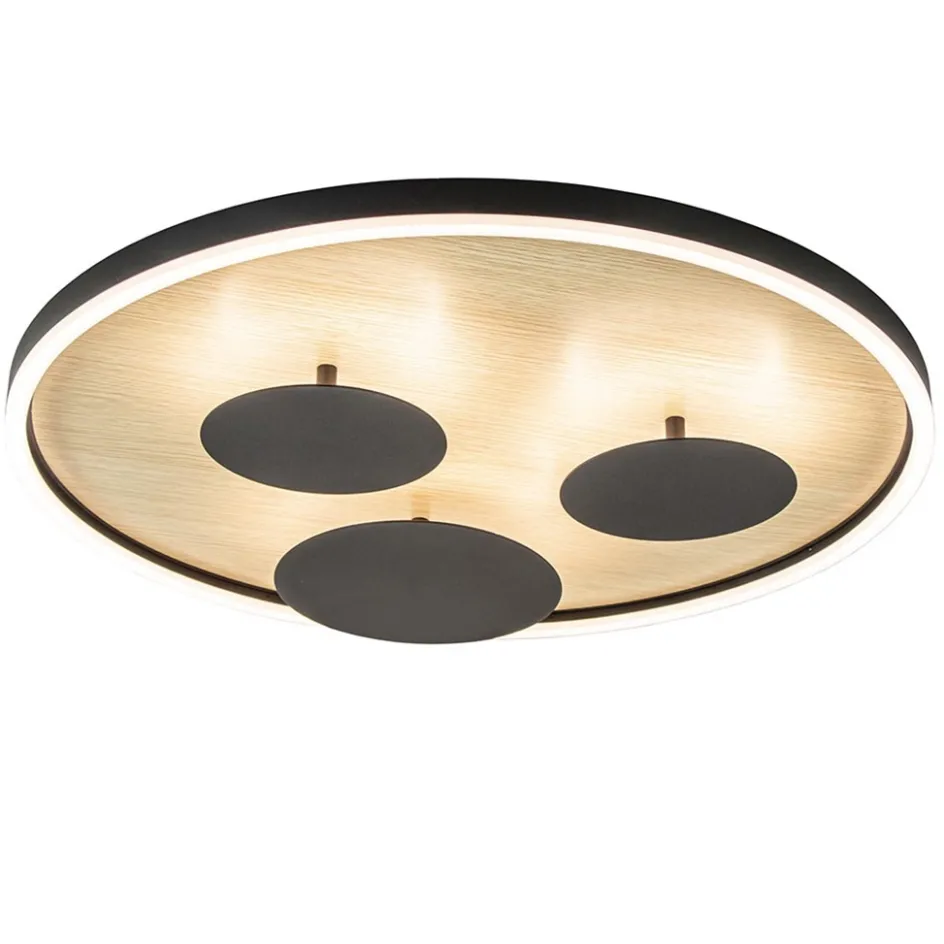 Grote LED plafondlamp zwart met houtlook dimbaar>Straluma Hot