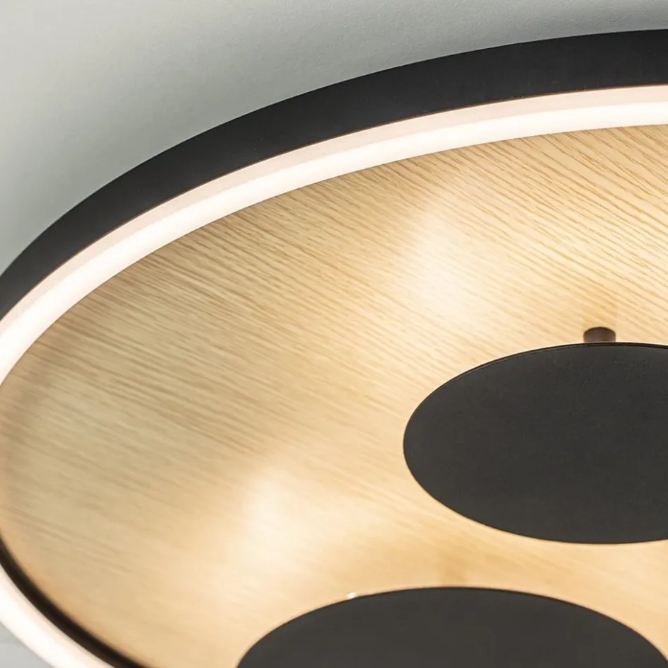 Grote LED plafondlamp zwart met houtlook dimbaar>Straluma Hot