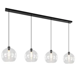 Grote 4-lichts hanglamp zwart met helder glazen bollen>Straluma Outlet