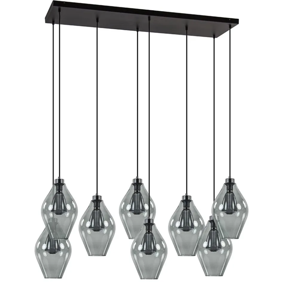 Grote 8-lichts multipendel hanglamp smoke glas ruit>Straluma Discount
