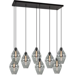 Grote 8-lichts multipendel hanglamp smoke glas ruit>Straluma Discount
