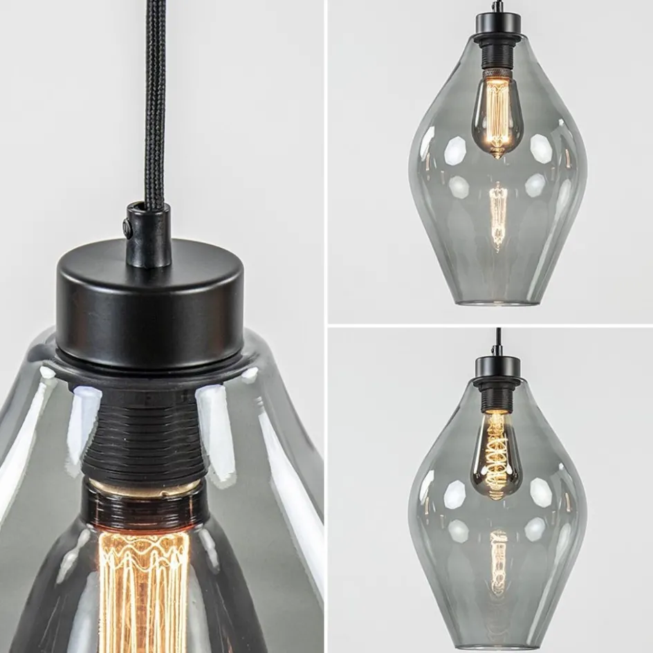 Grote 8-lichts multipendel hanglamp smoke glas ruit>Straluma Discount