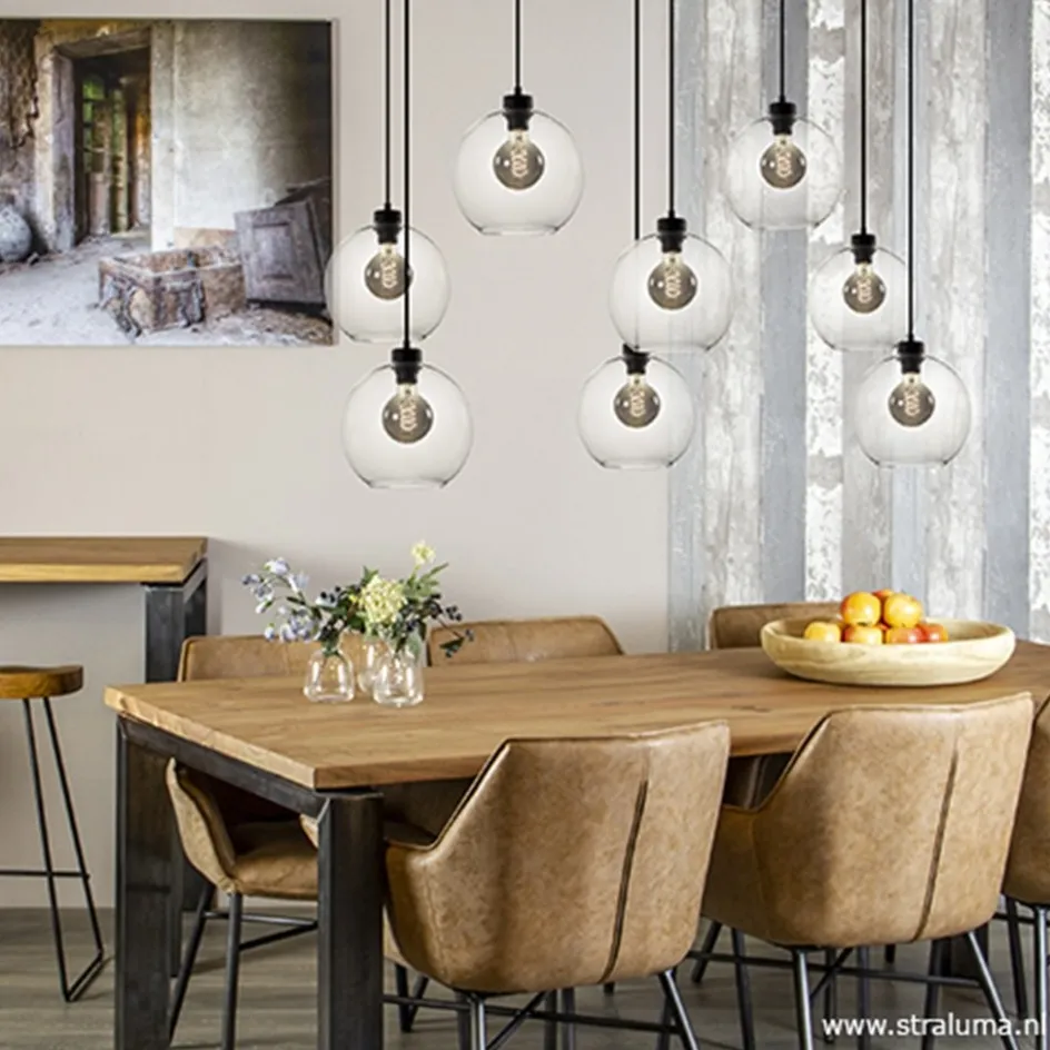 Grote 8-lichts multipendel/ hanglamp met helder glas>Straluma Hot