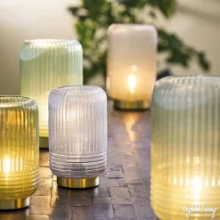 Grote Lipa tafellamp batterijen warm licht grijs ribbel glas><noscript><img width=