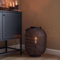 Grote Oosterse tafellamp lantaarn donker bruin><noscript><img width=