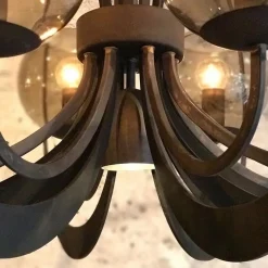 Grote ronde hanglamp metaal  met smoke glas en spot><noscript><img width=