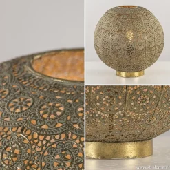 Grote tafellamp antiek messing met decoratief dessin><noscript><img width=