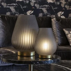 Grote tafellamp Tajera op batterij mat grijs/goud L&L><noscript><img width=