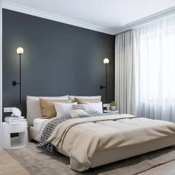 Grote wandlamp mat zwart met witte glazen bol><noscript><img width=