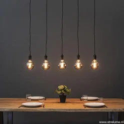 Hanglamp balk 110cm + 5x pendel zwart><noscript><img width=
