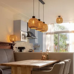 Hanglamp balk 3L zwart + bamboe><noscript><img width=