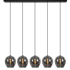 Hanglamp balk zwart 5-lichts smoke glas>Straluma