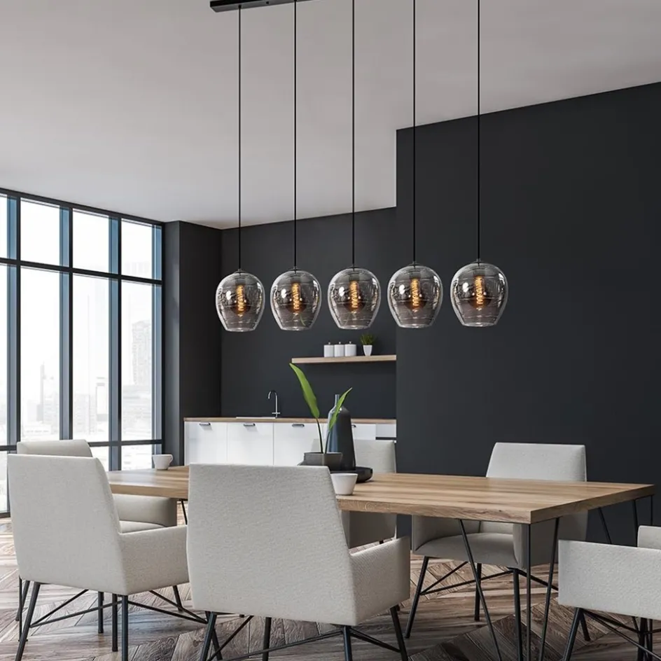 Hanglamp balk zwart 5-lichts smoke glas>Straluma