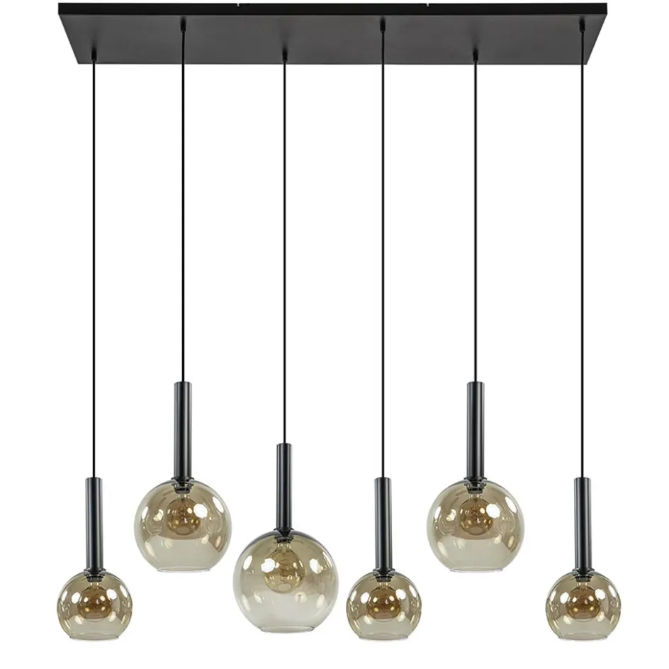 Hanglamp Bella Smoke 6L multipendel zwart/glas mix>Straluma New