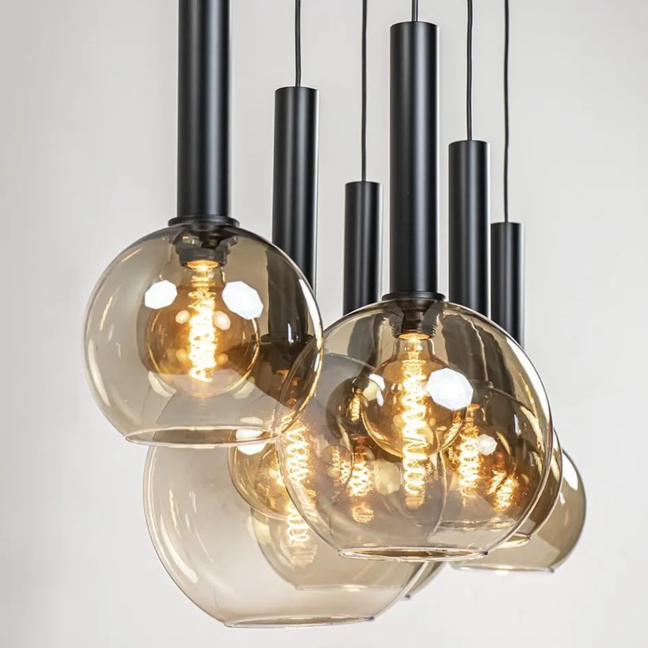 Hanglamp Bella Smoke 6L multipendel zwart/glas mix>Straluma New