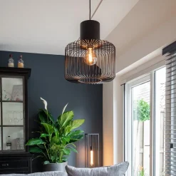 Hanglamp draad cilinder zwart met klos><noscript><img width=