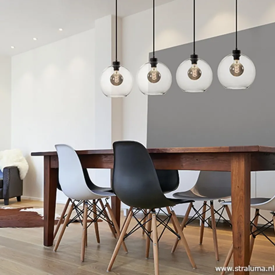 Hanglamp glazen bol 4-l modern clear>Straluma Outlet
