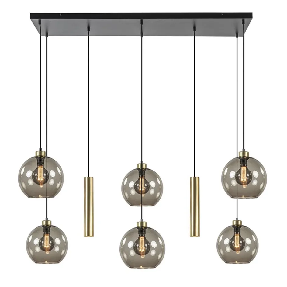 Hanglamp Globe 8L 6x glas/2xbuis goud>Straluma Clearance