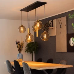 Hanglamp Globe 8L 6x glas/2xbuis goud><noscript><img width=