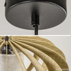 Hanglamp houten lamellen + kap 50cm><noscript><img width=