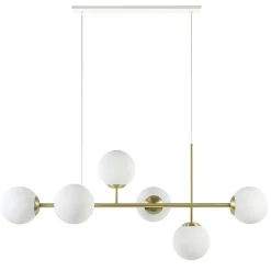 Hanglamp 6L brass met opaal bolglas>Straluma Discount