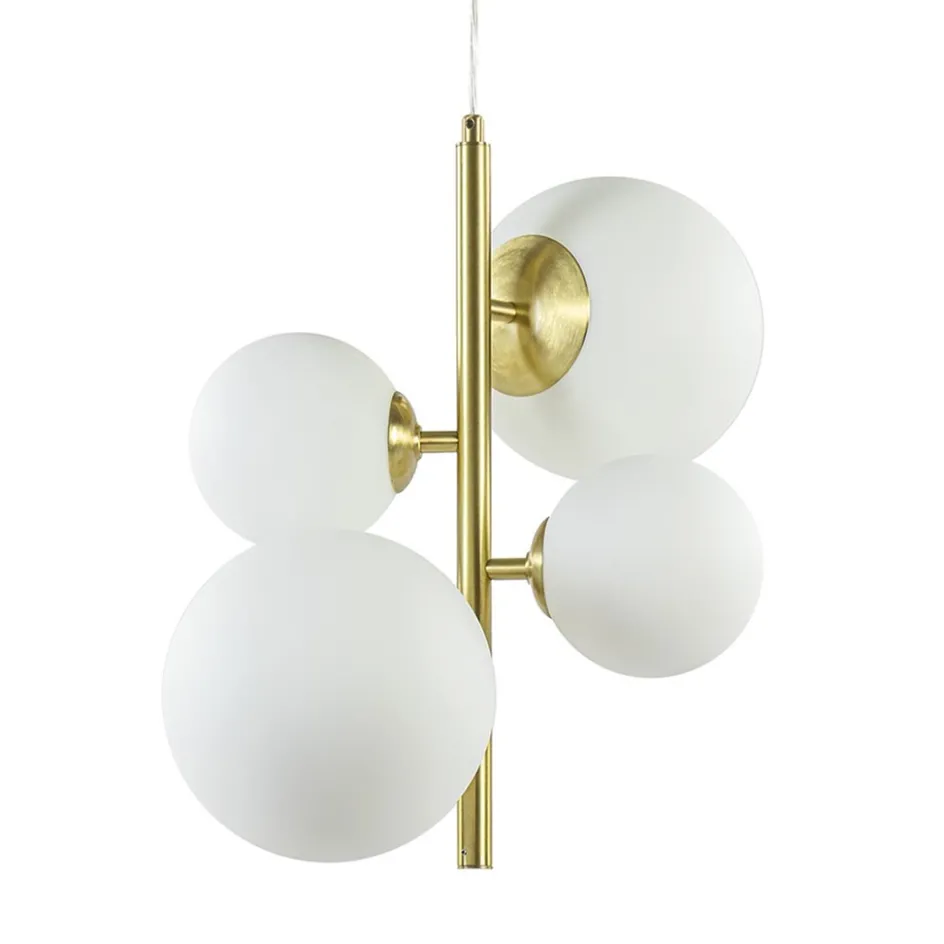 Hanglamp 4L brass met opaal bolglas>Straluma Hot