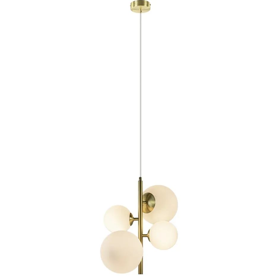 Hanglamp 4L brass met opaal bolglas>Straluma Hot