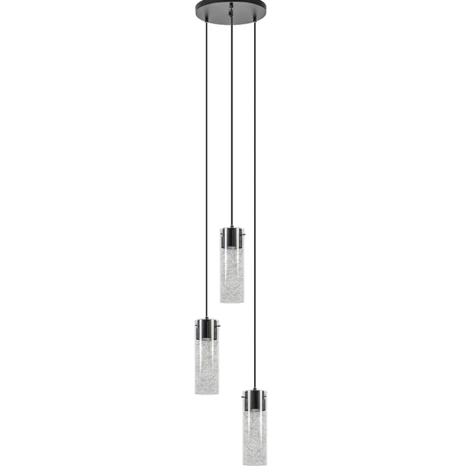 Hanglamp 3L rond zwart met cilinder glas>Straluma Discount