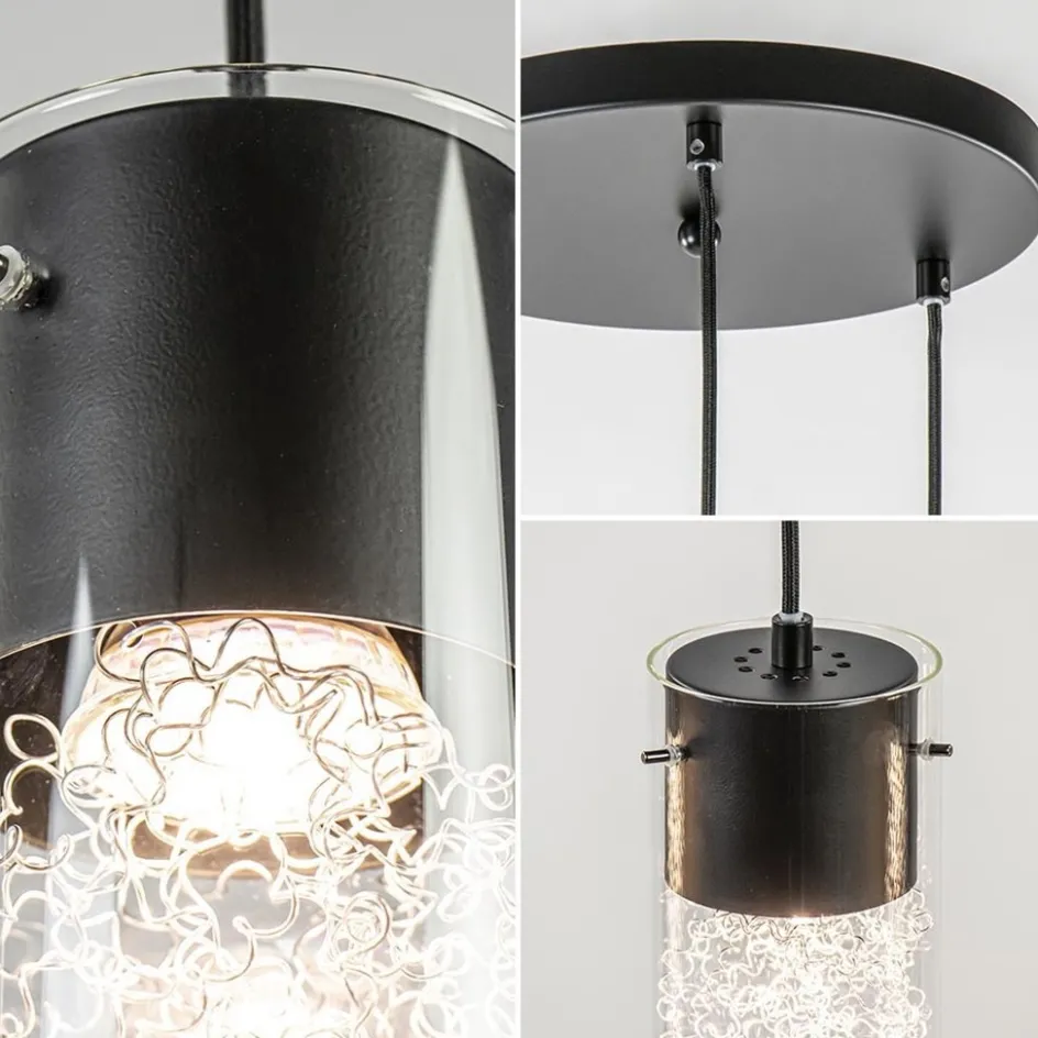 Hanglamp 3L rond zwart met cilinder glas>Straluma Discount