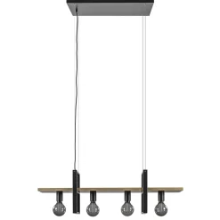 Hanglamp 4L zwart met houten planken>Straluma Clearance