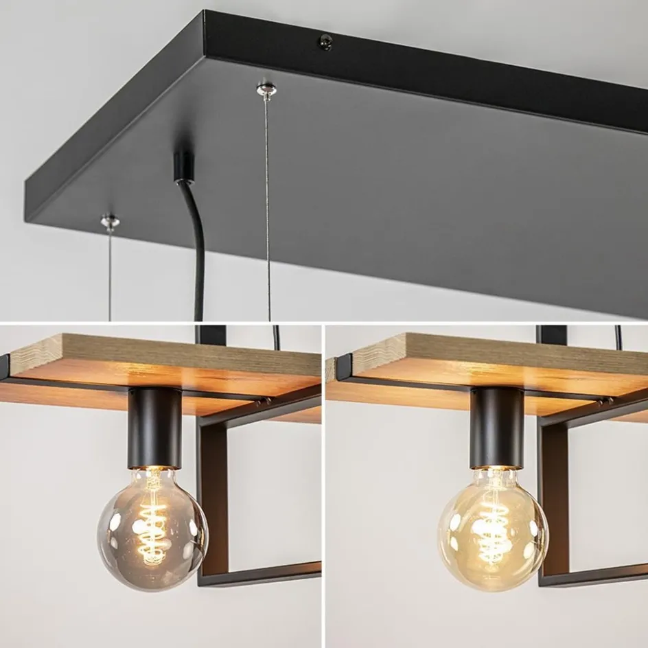 Hanglamp 4L zwart met houten planken>Straluma Clearance