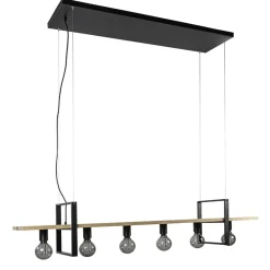 Hanglamp 6L zwart met houten planken>Straluma Hot