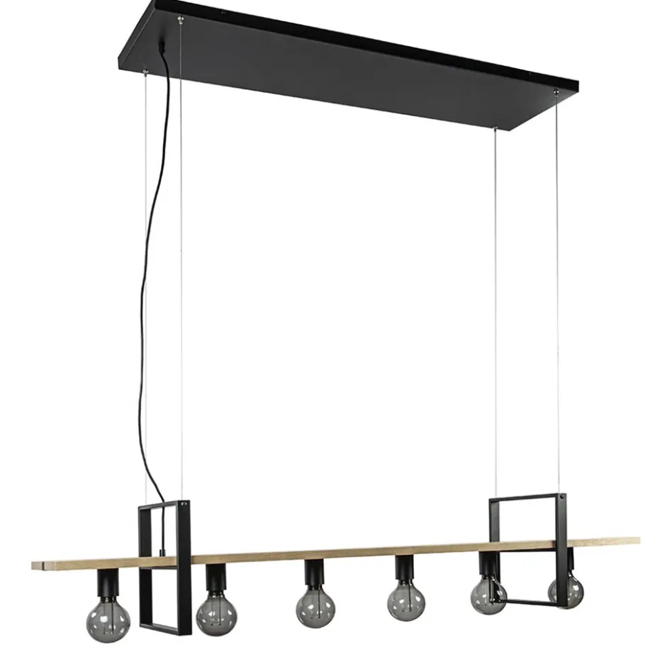 Hanglamp 6L zwart met houten planken>Straluma Hot