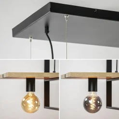 Hanglamp 6L zwart met houten planken><noscript><img width=