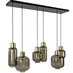 Hanglamp Lett 6L zwart/brons+glas smoke>Straluma