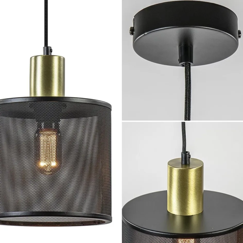 Hanglamp mat zwarte kap cilinder met goud>Straluma New