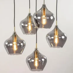 Hanglamp Rakel 5L rond antiek brass + smoke glas><noscript><img width=