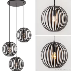 Hanglamp rond 3-lichts bollen zwart><noscript><img width=